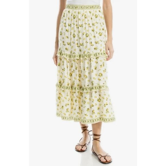 💕MAX STUDIO💕 Ruffle Tiered Midi Skirt ~ Natural Lemon Harvest XL NWT - Picture 2 of 14